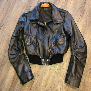 Elzein 180 Leather Metallic Grey Gunmetal Moto Bomber Jacket Sz Xs / S